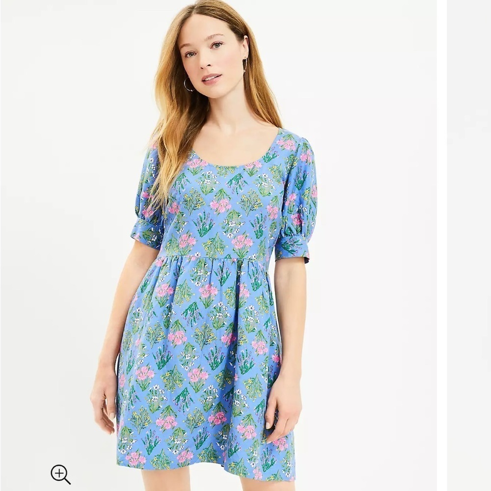 LOFT Floral U-Neck Puff Sleeve Dress size 2 (E103) - Picture 15 of 15